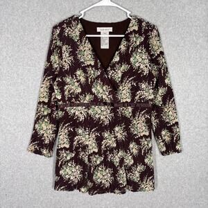 Nine West Top Medium Wrap Flowy Babydoll Textured‎ Sheer Feminine Cottage Boho